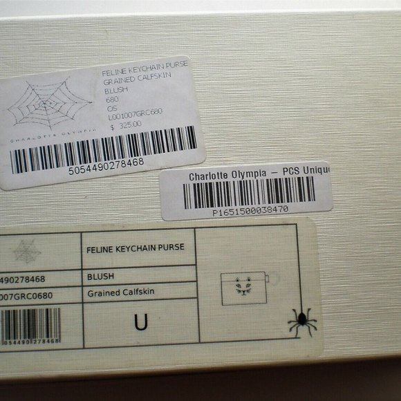 NWT Designer Charlotte Olympia Calfskin Leather Blush Feline Keychain Purse $325 - Picture 9 of 11